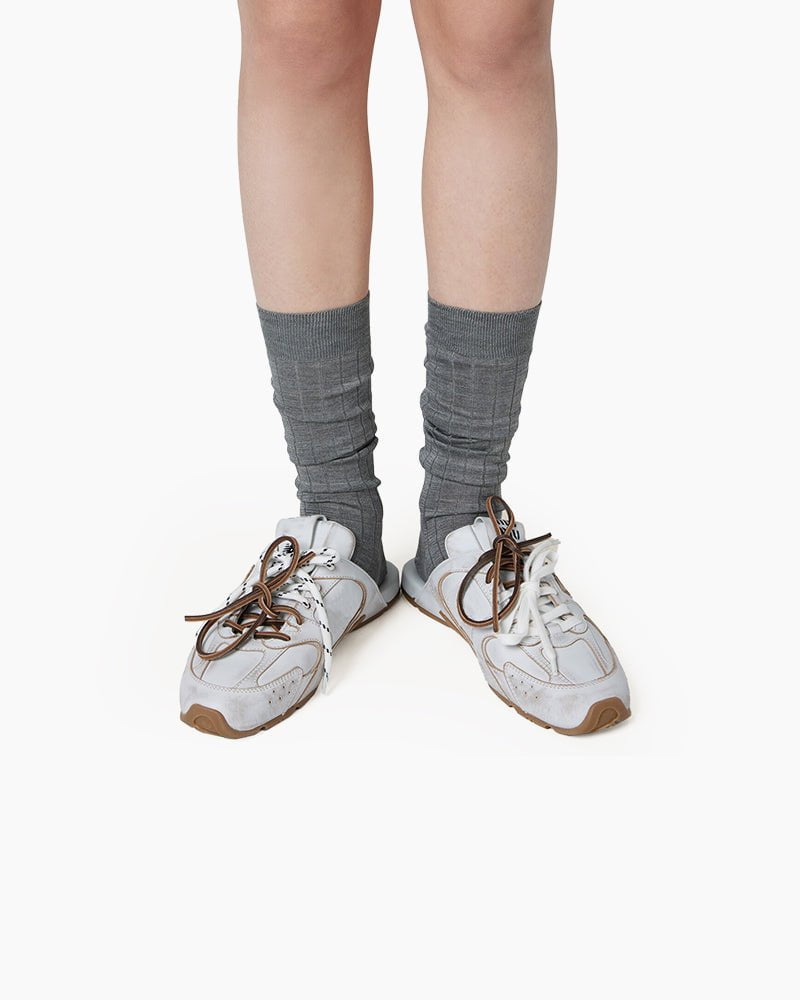 Leather Slip-On Dual-Tone Laces Mule Sneakers