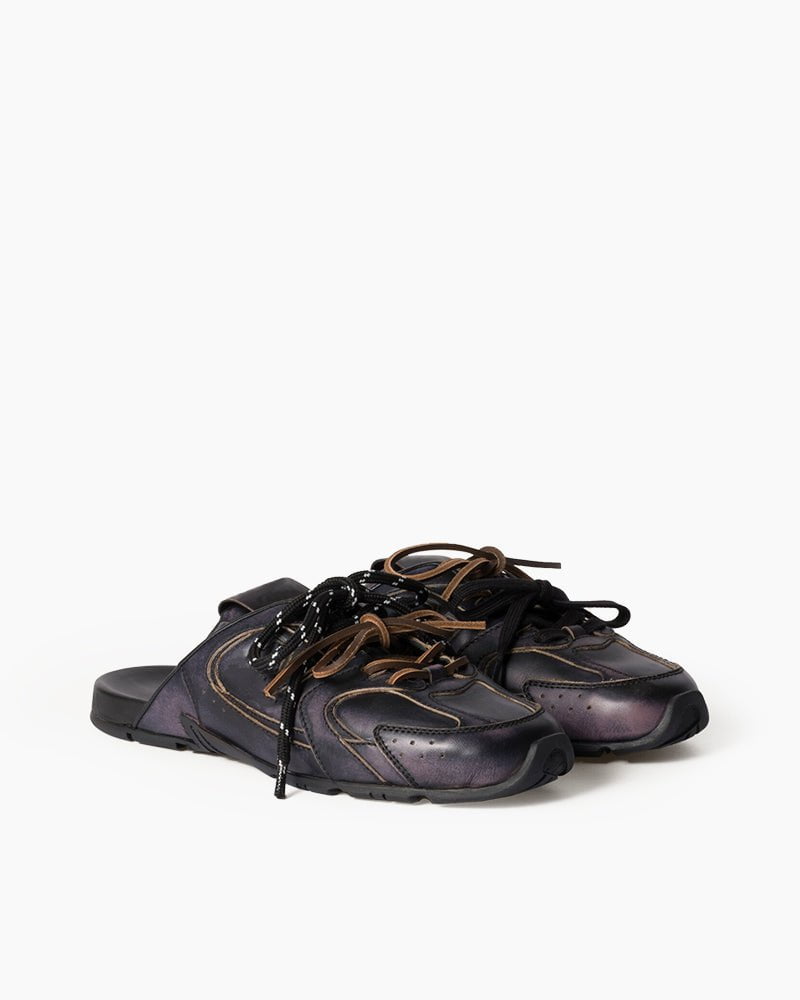 Leather Slip-On Dual-Tone Laces Mule Sneakers