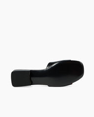 Gold Leaf Accent Black Flat Slide Sandals