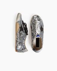 Silver Sequins Sneakers with Black Star and Beige Heel Tab