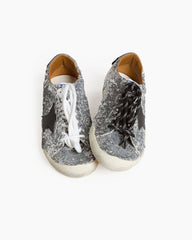 Silver Sequins Sneakers with Black Star and Beige Heel Tab