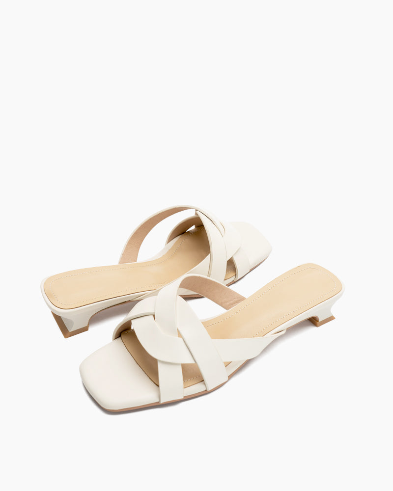 Minimalist Cross Design Solid Color Mule Sandals