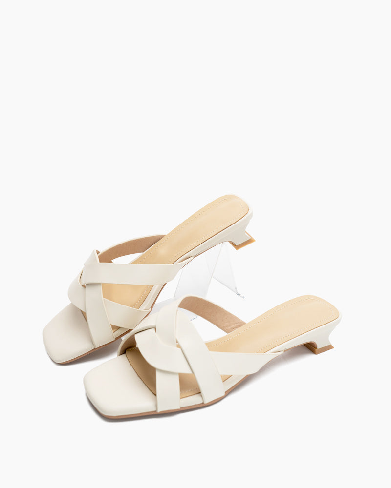 Minimalist Cross Design Solid Color Mule Sandals