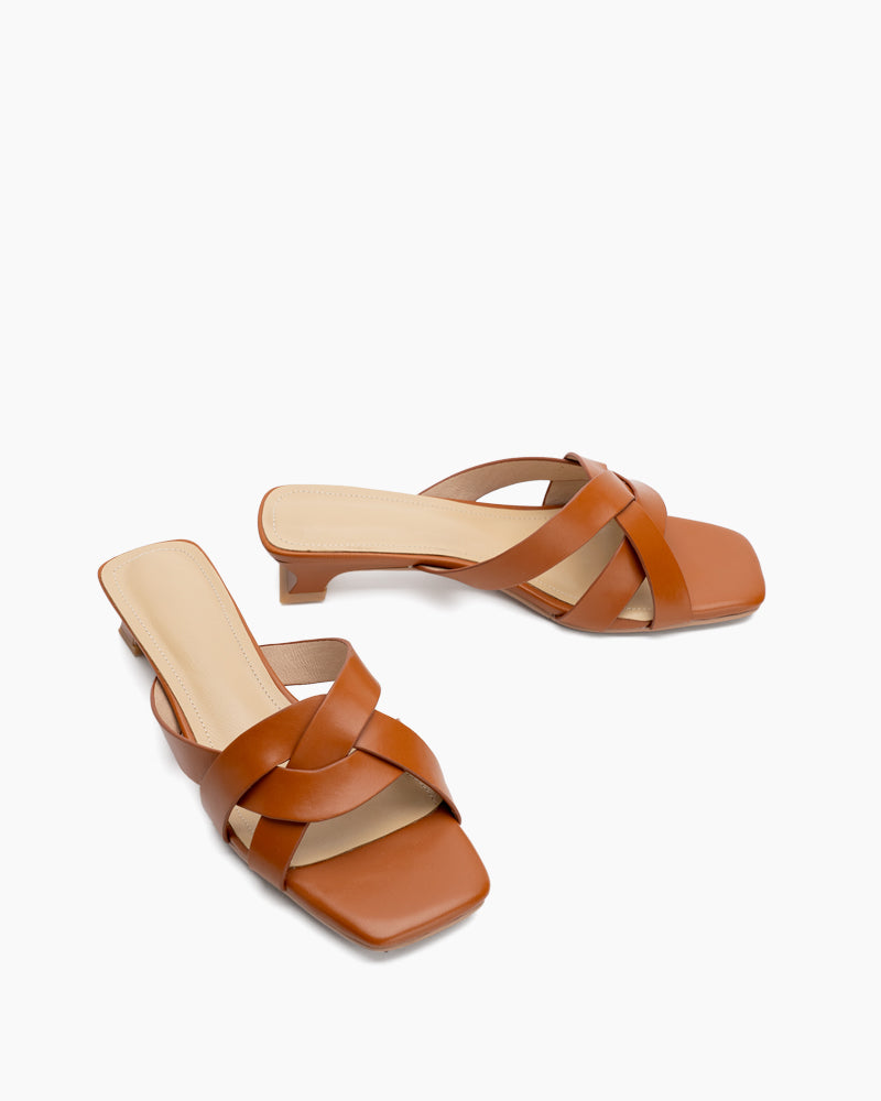 Minimalist Cross Design Solid Color Mule Sandals