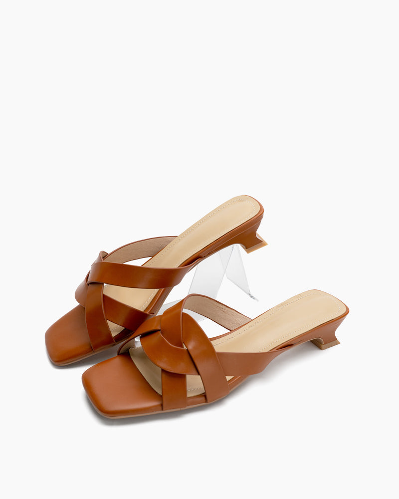 Minimalist Cross Design Solid Color Mule Sandals