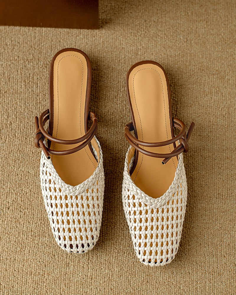 Woven Knotted Strap Block Heel Slip-On Sandals