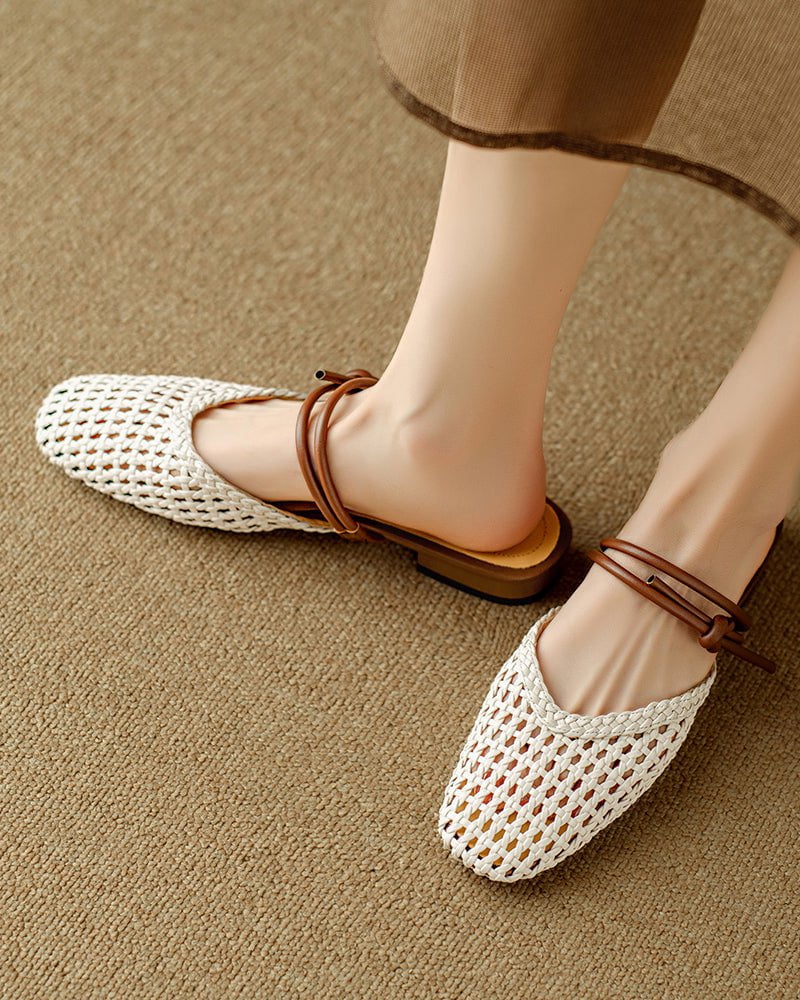 Woven Knotted Strap Block Heel Slip-On Sandals