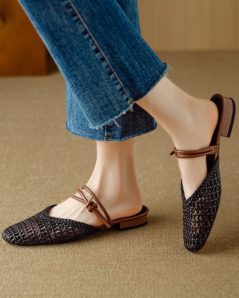 Woven Knotted Strap Block Heel Slip-On Sandals