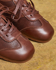 Retro Brown Nappa Leather Vintage Lace-Up Sneakers
