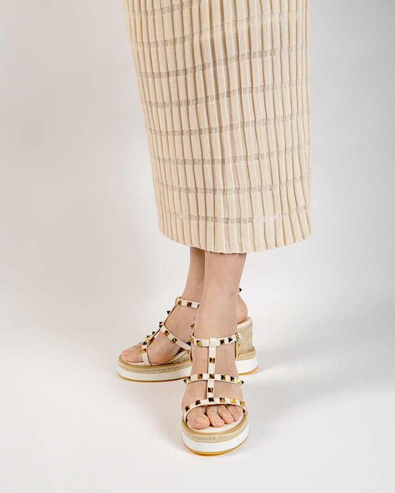 Studded Adjustable Ankle Strap Espadrille Wedges Chunky Platform Sandals