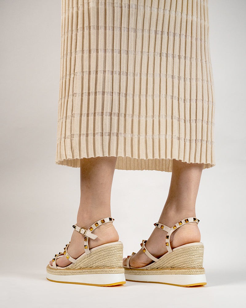 Studded Adjustable Ankle Strap Espadrille Wedges Chunky Platform Sandals