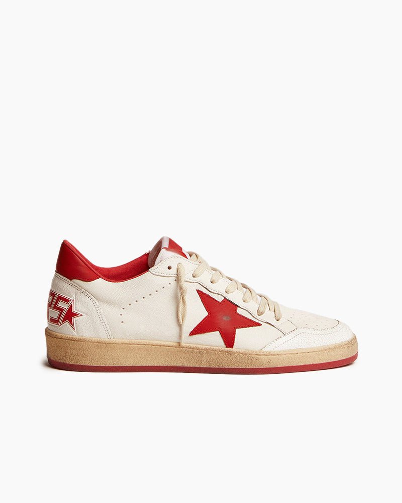 Men's White Nappa Leather Sneaker with Star and Heel Tab