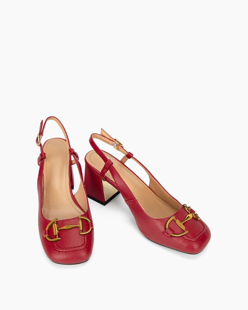 Alina Thick Heel Slingback Leather Loafers