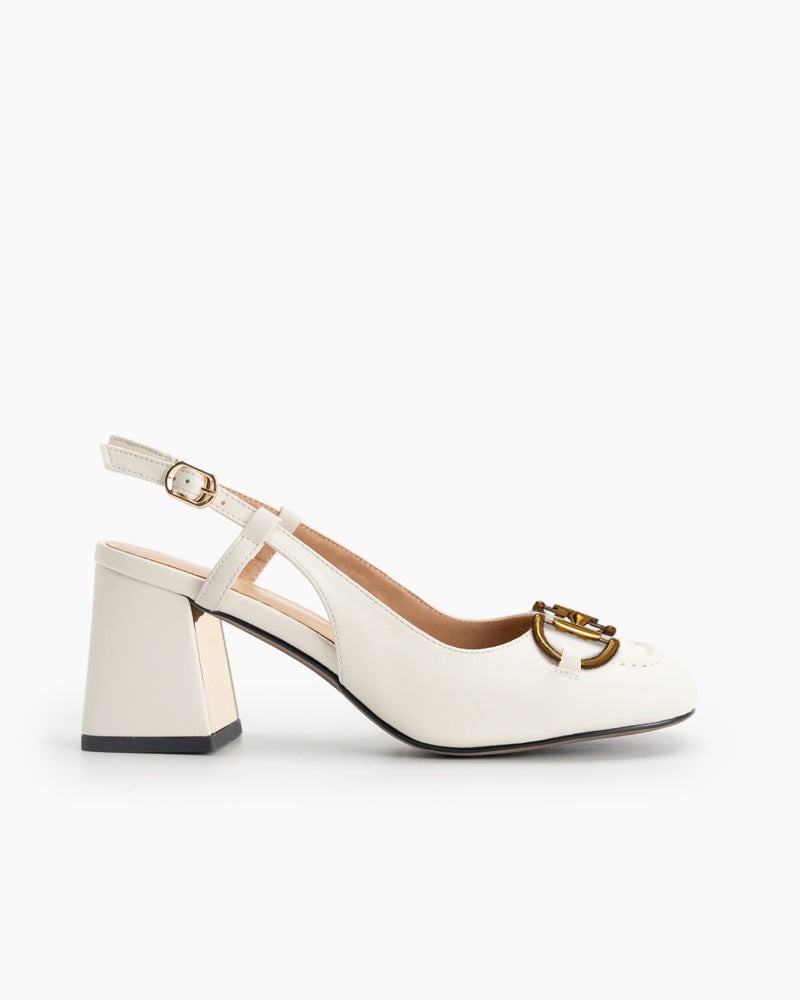 Alina Thick Heel Slingback Leather Loafers